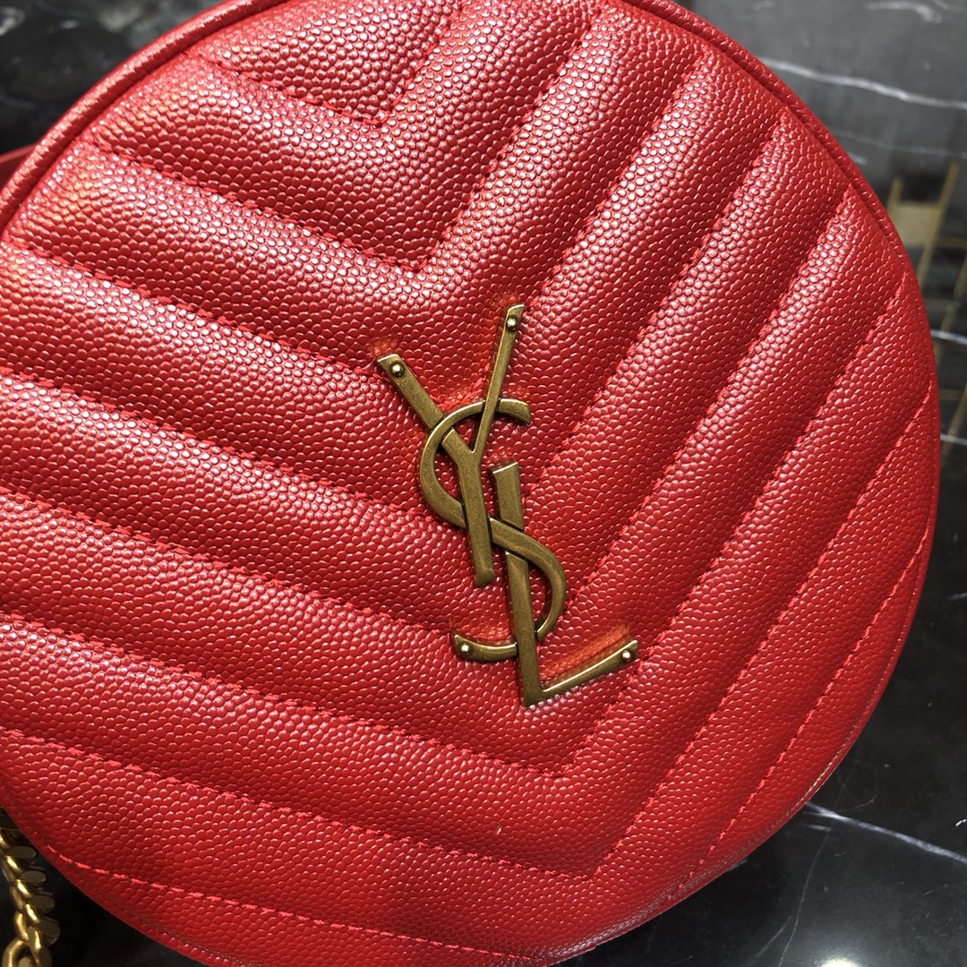 Saint Laurent Vinyle Quilted Calfskin Handbag Shoulder Bag Red 610436 Gold